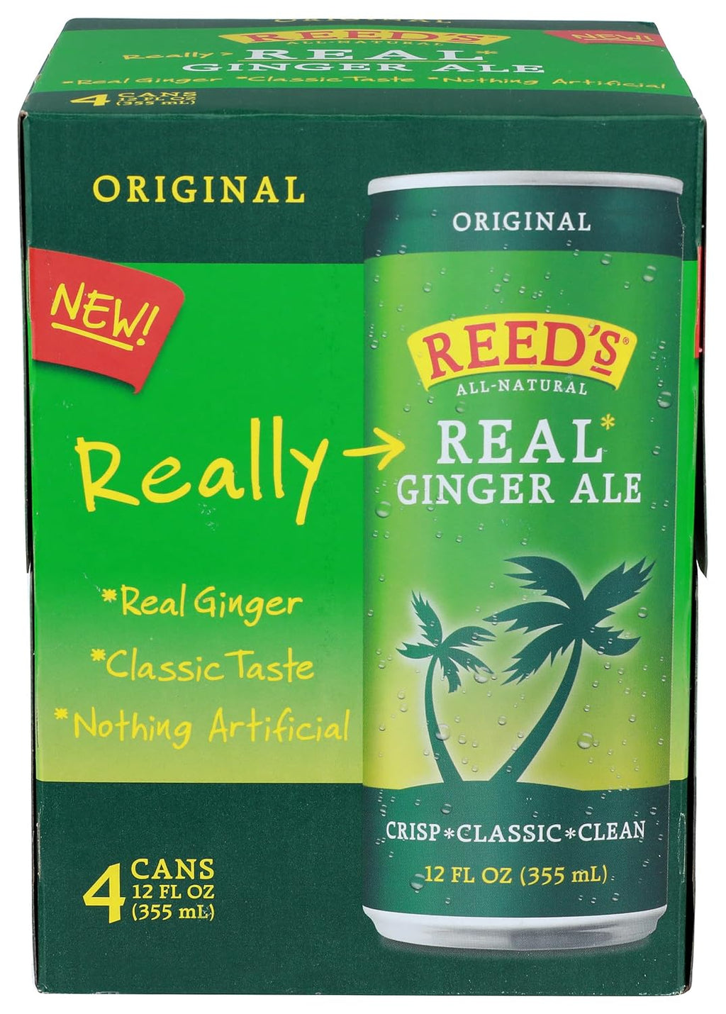 Reeds Ginger Brew, Soda Real Ginger Ale, 12 Fl Oz, 4 Pack