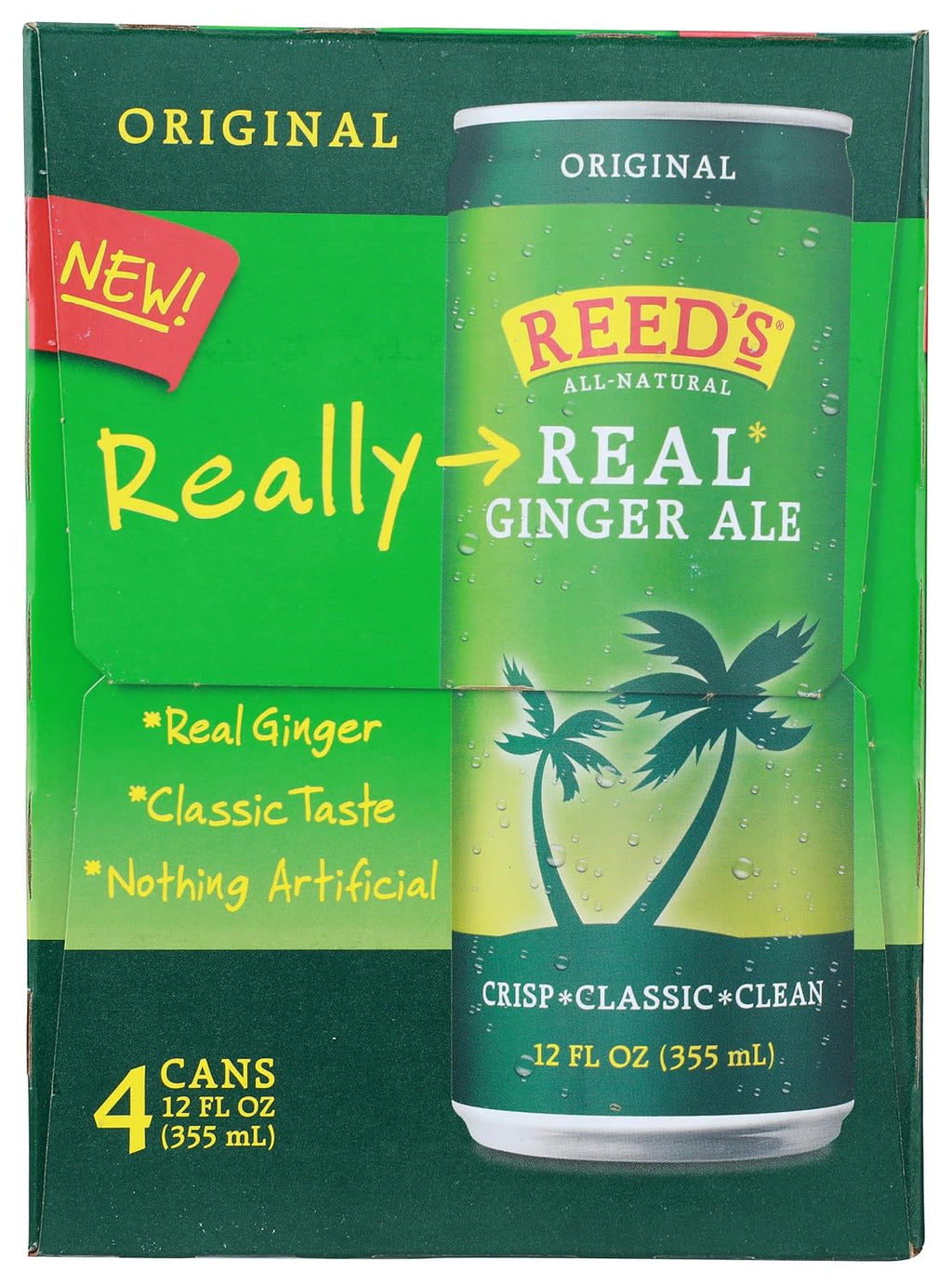 Reeds Ginger Brew, Soda Real Ginger Ale, 12 Fl Oz, 4 Pack
