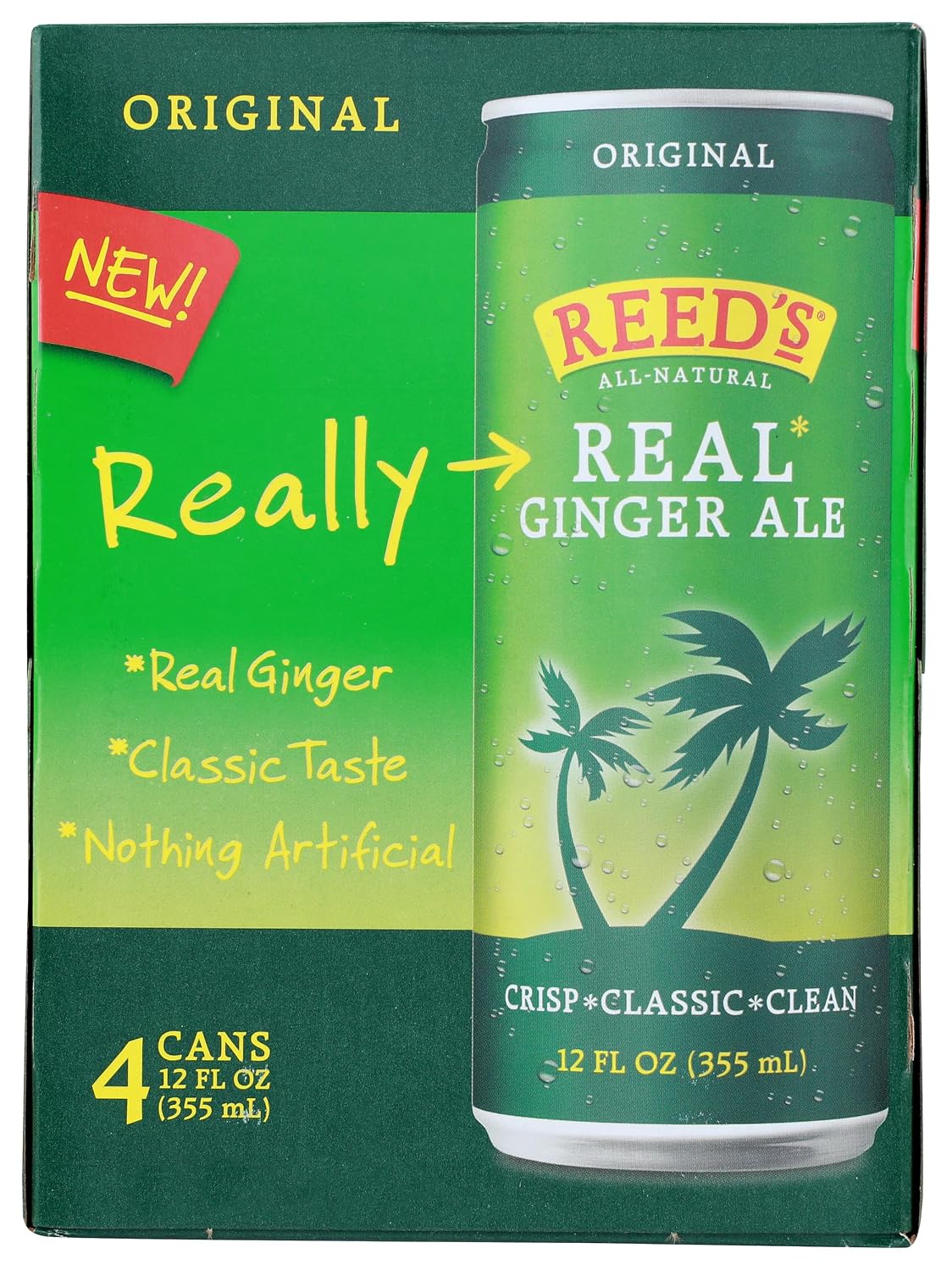 Reeds Ginger Brew, Soda Real Ginger Ale, 12 Fl Oz, 4 Pack