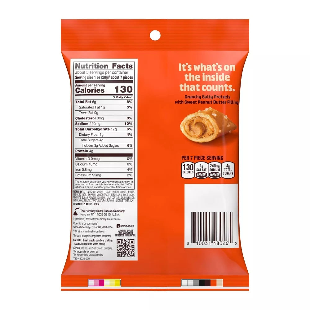 Reese's Filled Pretzels – Crunchy Pretzels with Creamy Peanut Butter Filling | 5 oz Bag