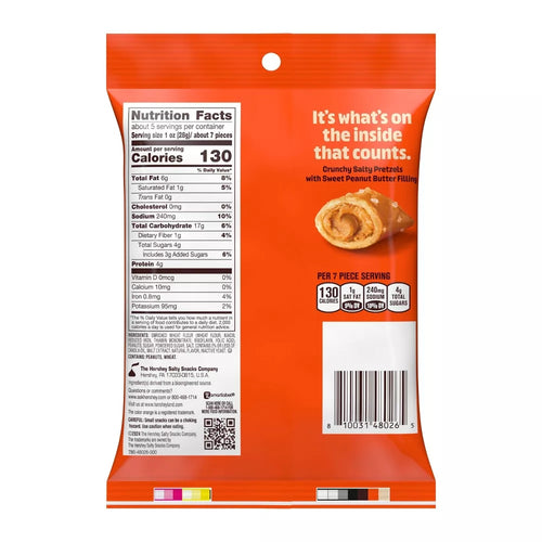 Reese's Filled Pretzels – Crunchy Pretzels with Creamy Peanut Butter Filling | 5 oz Bag